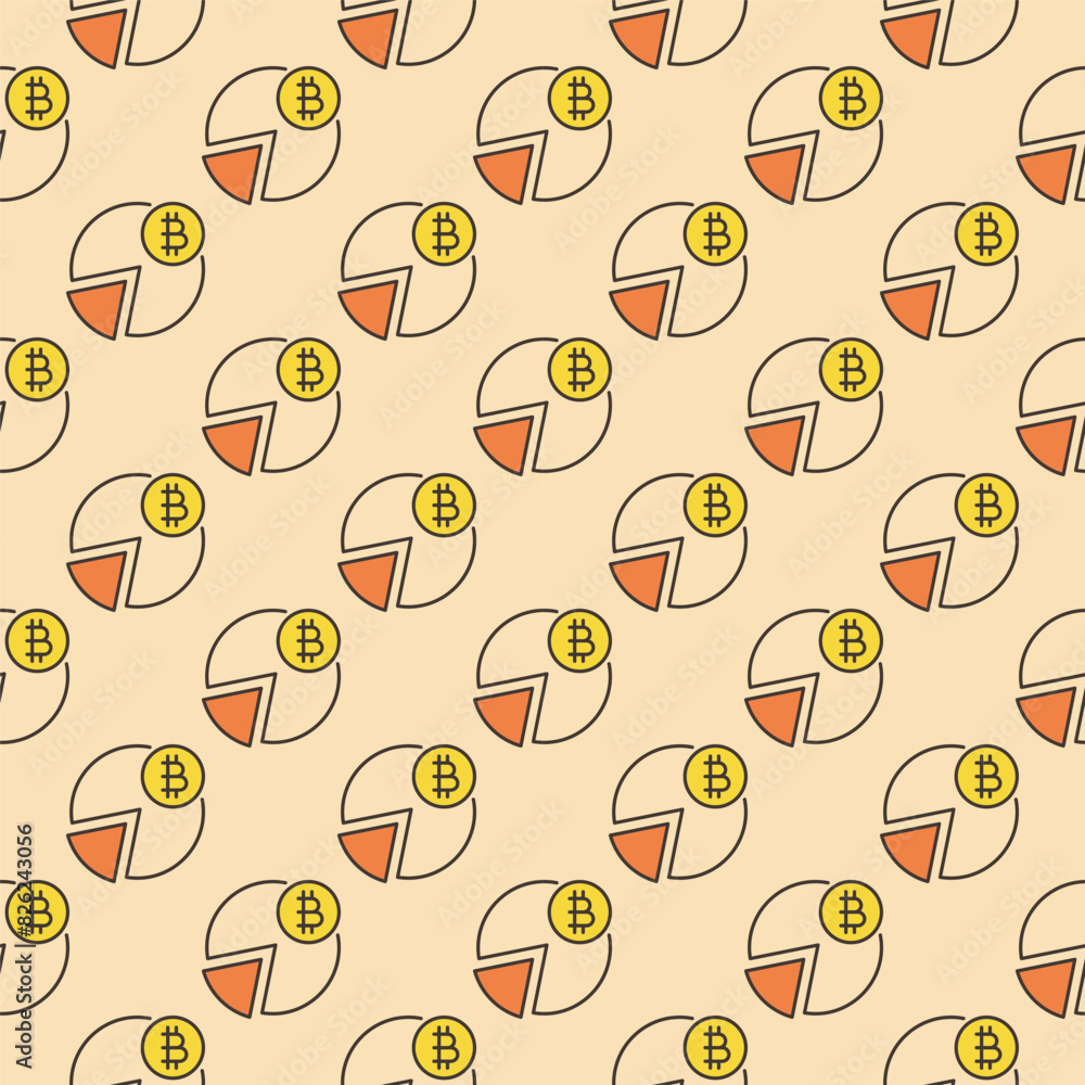 Poster pie chart with bitcoin coin vector crypto currency colored seamless pattern