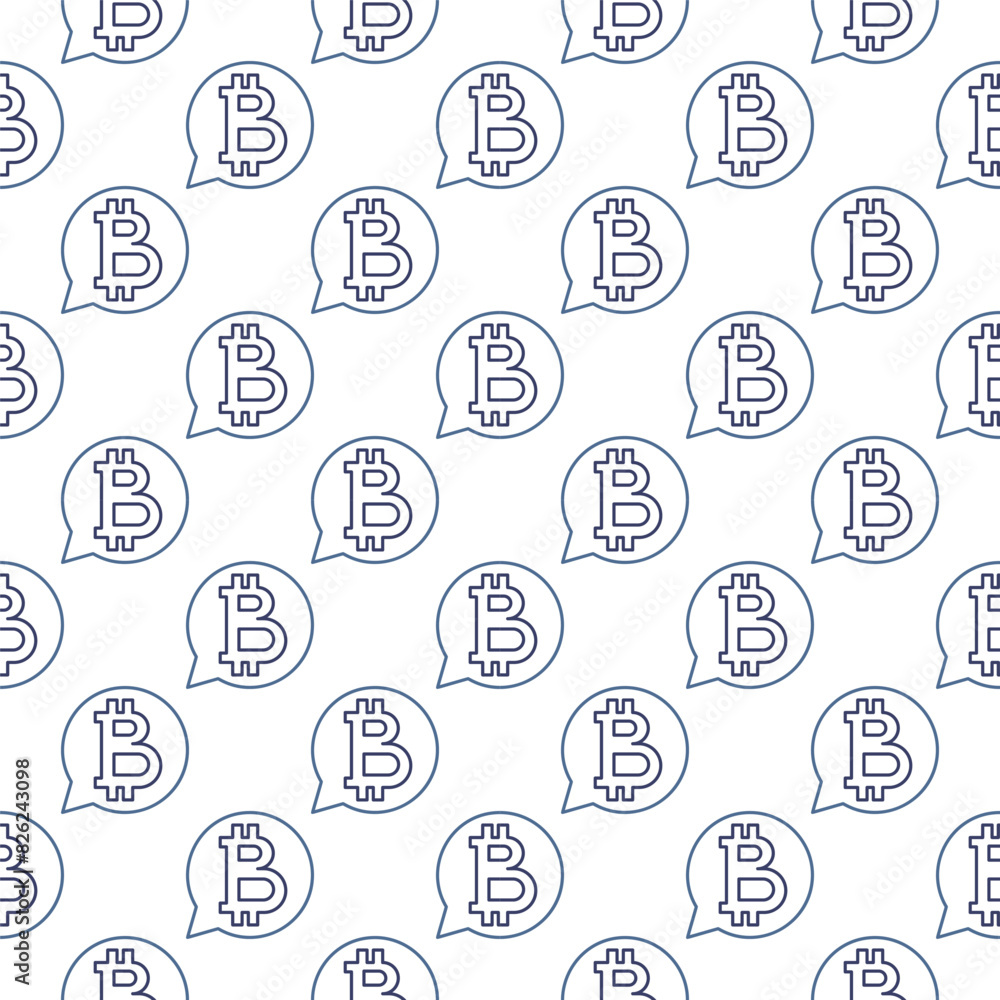 Poster speech bubble with bitcoin vector cryptocurrency seamless pattern in outline style