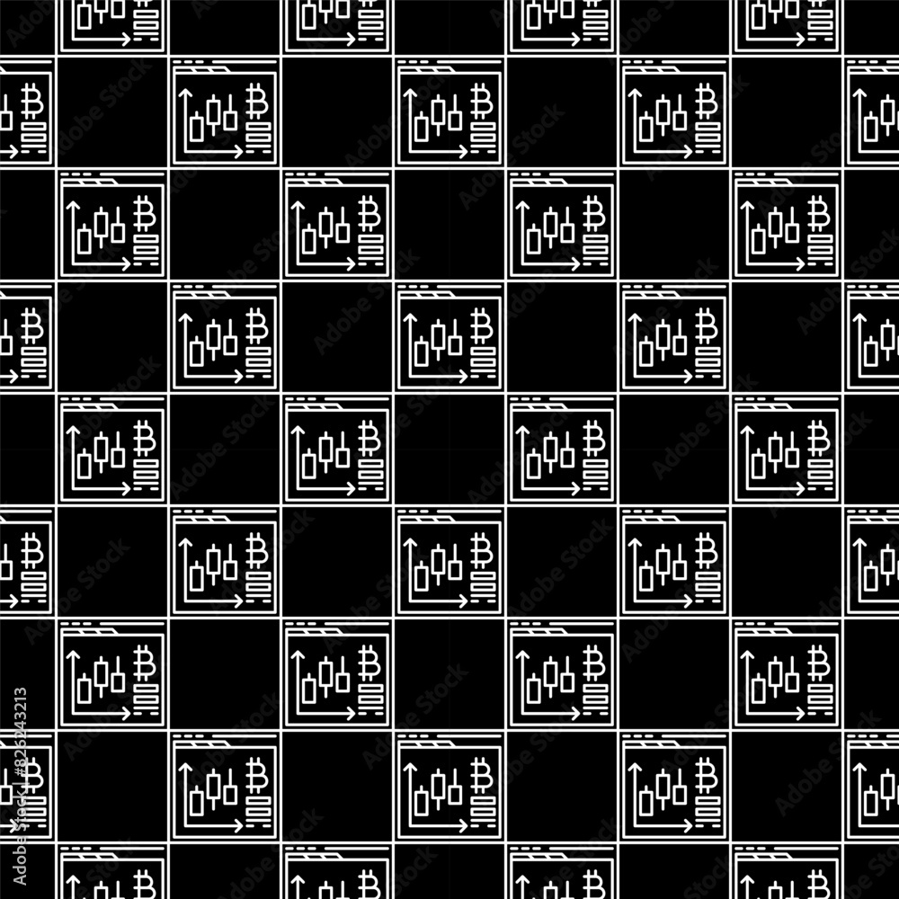 Poster web browser with bitcoin trading vector cryptocurrency outline seamless pattern