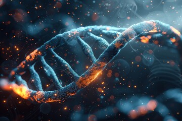 Fiery DNA helix in a vivid display of genetic energy, symbolizing life's vibrant and dynamic nature