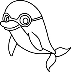 Hand drawn dolphin wearing glasses. Outline