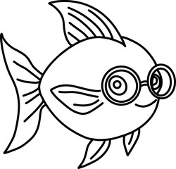 Hand drawn fish wearing glasses. Outline