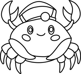 Hand drawn crab wearing a hat. Outline