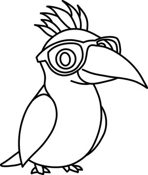 recommend clip art: Hand drawn hornbill wearing glasses. Outline