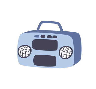 recommend clip art: Cassette boombox. Mixtape, retro stereo system. Oldschool music player. Tape recorder for audio records, analog broadcasting, radio, speaker. Flat isolated vector illustration on white background