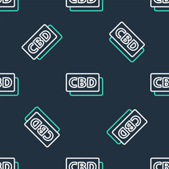 Line Cannabis molecule icon isolated seamless pattern on black background. Cannabidiol molecular structures, THC and CBD formula. Marijuana sign. Vector
