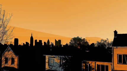   A stunning cityscape at dusk, featuring a towering clock and a lone tree framing the scene