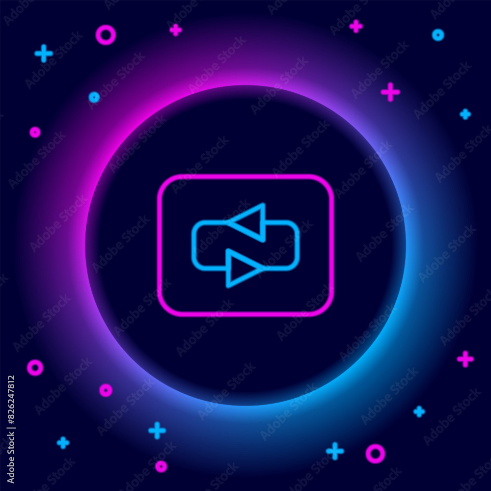 Poster glowing neon line repeat button icon isolated on black background. colorful outline concept. vector