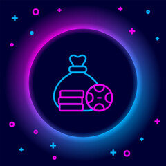 Glowing neon line Money bag icon isolated on black background. Dollar or USD symbol. Cash Banking currency sign. Colorful outline concept. Vector