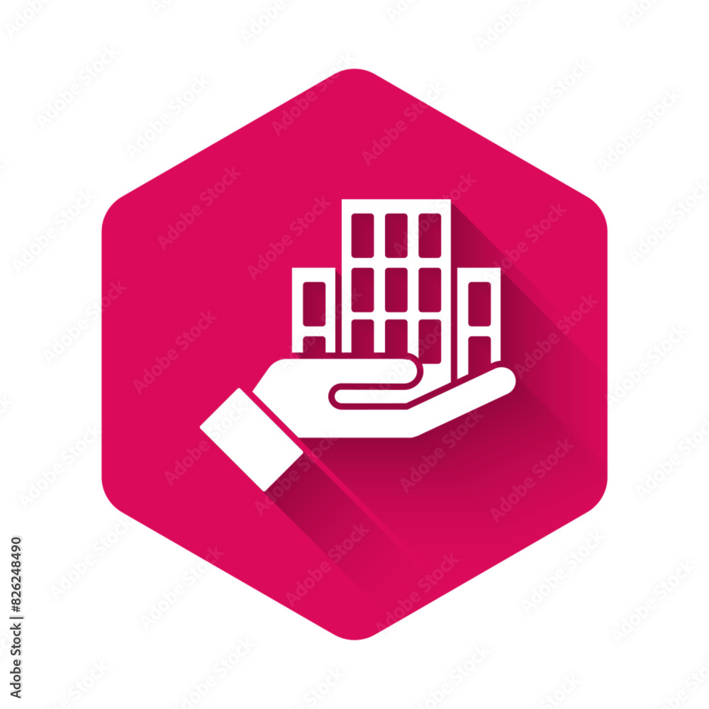 Poster white skyscraper icon isolated with long shadow background. metropolis architecture panoramic landsc