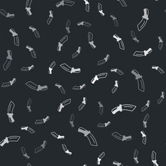 Grey Diving knife icon isolated seamless pattern on black background. Vector