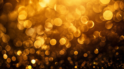 Obraz premium Bright golden bokeh lights scatter across a dark background, offering a festive and elegant backdrop
