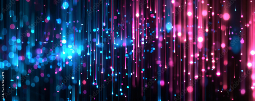 Poster 3d render, abstract futuristic background with neon light lines and digital data flow. digital techn
