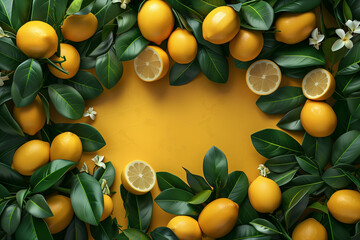 Lemons pattern, frame, top view, 3d render