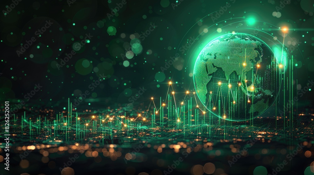 Poster a green planet with a green background and a lot of lights. the planet is surrounded by a lot of lin