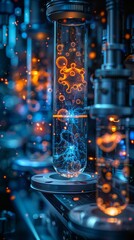 Advanced Medical Research: High-Tech Laboratory with Digital Virus Visualization.