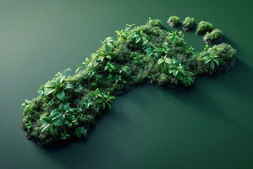 Footprint covered with green plants against green background, ecology concept, 3d render