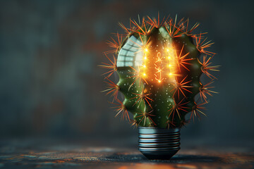 A cactus light bulb, ecology concept, 3d render