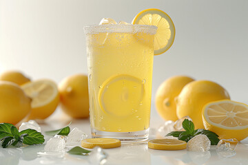 Fototapeta premium Fresh squeezed lemonade with lemon and mint, 3d render