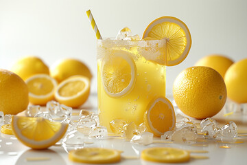 Fresh squeezed lemonade with lemon and mint, 3d render