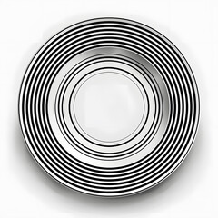 Fototapeta premium Black and white Dinner plate top view, minimalist geometric design, isolated on white background
