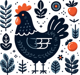 illustration of a chicken and flowers