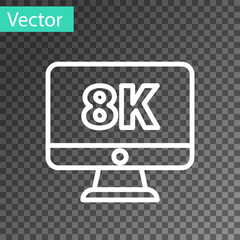White line Computer PC monitor display with 8k video technology icon isolated on transparent background. Vector