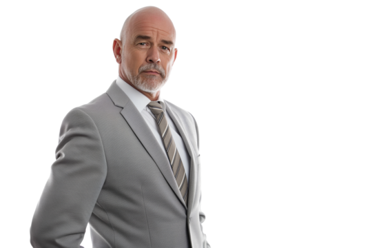 Bald Mature Man in Gray Suit - Powered by Adobe