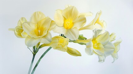 Radiant Yellow Daffodils Blooming Against a Soft White Backdrop