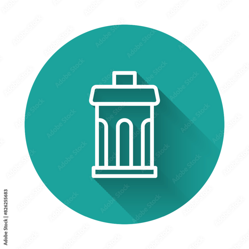 Poster white line trash can icon isolated with long shadow background. garbage bin sign. recycle basket ico