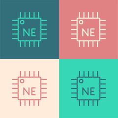 Pop art line Computer processor with microcircuits CPU icon isolated on color background. Chip or cpu with circuit board. Micro processor. Vector