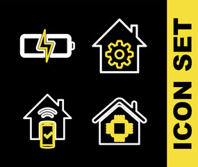 Set line Smart home settings, remote control system and Battery icon. Vector