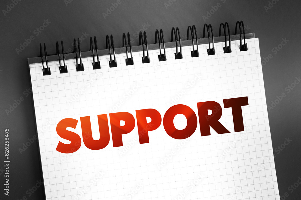 Poster support text on notepad, concept background