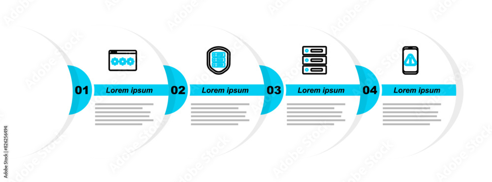 Aufkleber set line mobile with exclamation mark, server, data, web hosting, shield and password protection ico