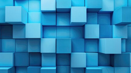 Blue Business Background. 3D Geometric Cubes Form Abstract Wall of Connectivity