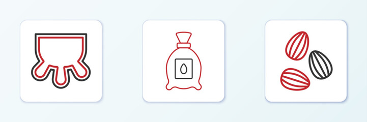 Naklejka premium Set line Seeds, Udder and Pack full of seeds of plant icon. Vector