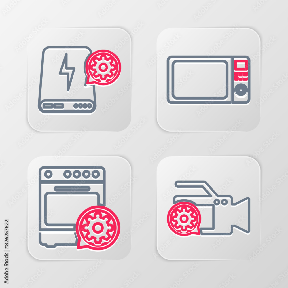 Canvas Prints set line video camera setting, oven, microwave oven and power bank icon. vector