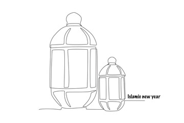 Two lanterns. Islamic new year concept one-line drawing