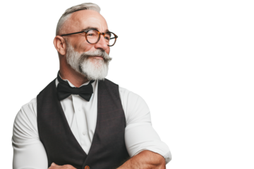 Smiling Mature Man with Glasses in Bow Tie and Vest