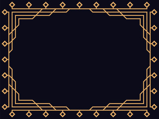 Art deco frame. Vintage linear border. Design a template for invitations, leaflets and greeting cards. Geometric golden frame. The style of the 1920s - 1930s. Vector illustration