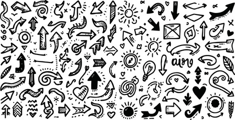 Hand drawn icon arrows set. Vector doodle icon.