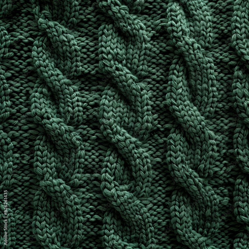 Poster green knitted sweater closeup.