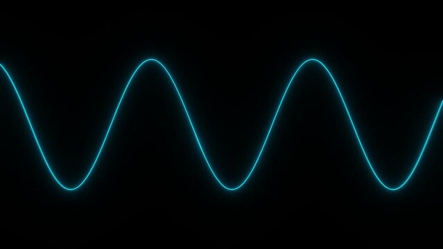 Blue sine wave moves from left to right. Mathematical sine curve, oscillator, science and technology concept. 3D animation