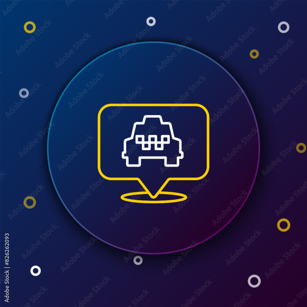 Poster line map pointer with taxi icon isolated on blue background. location symbol. colorful outline conce