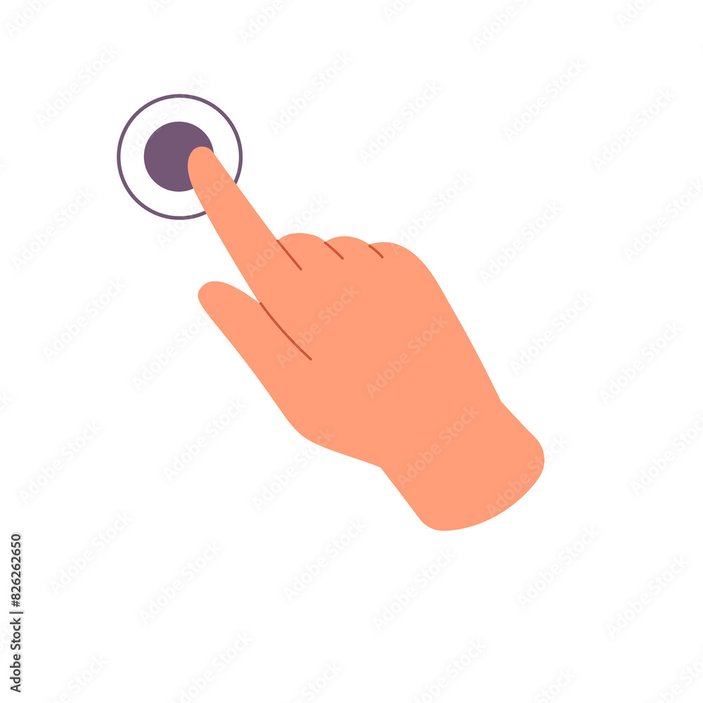 Poster double taps on sensor screen with index finger. hand gesture tutor for digital interface control, to