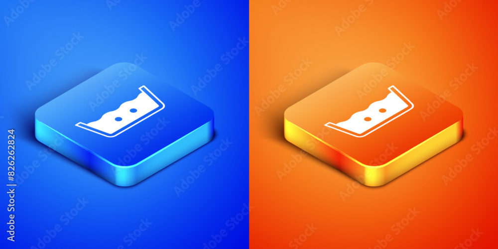 Poster Isometric Washing under 40 degrees celsius icon isolated on blue and orange background. Temperature wash. Square button. Vector