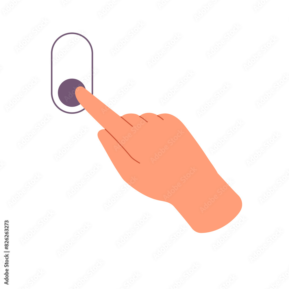 Poster flick up or down hand gesture for touchscreen interface control. person slides switch, swipes on tou