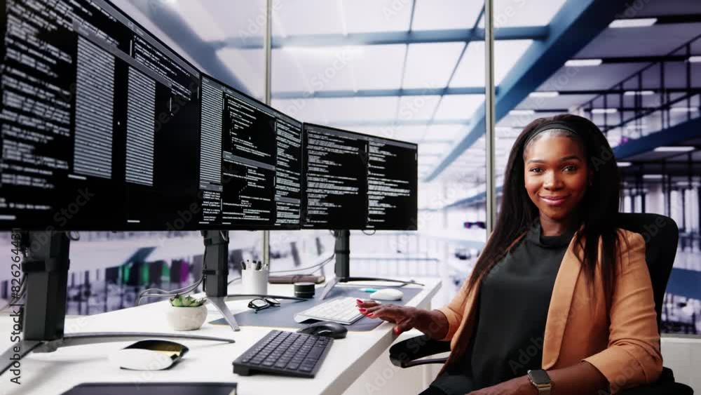 Aufkleber african american coder using computer at desk