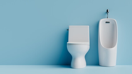 Copy space background with urinal and toilet in bathroom. 3d rendering