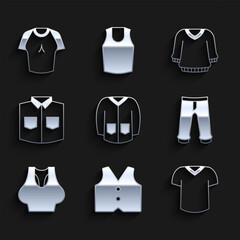Set Sweater, Waistcoat, T-shirt, Pants, Undershirt, Shirt, and icon. Vector